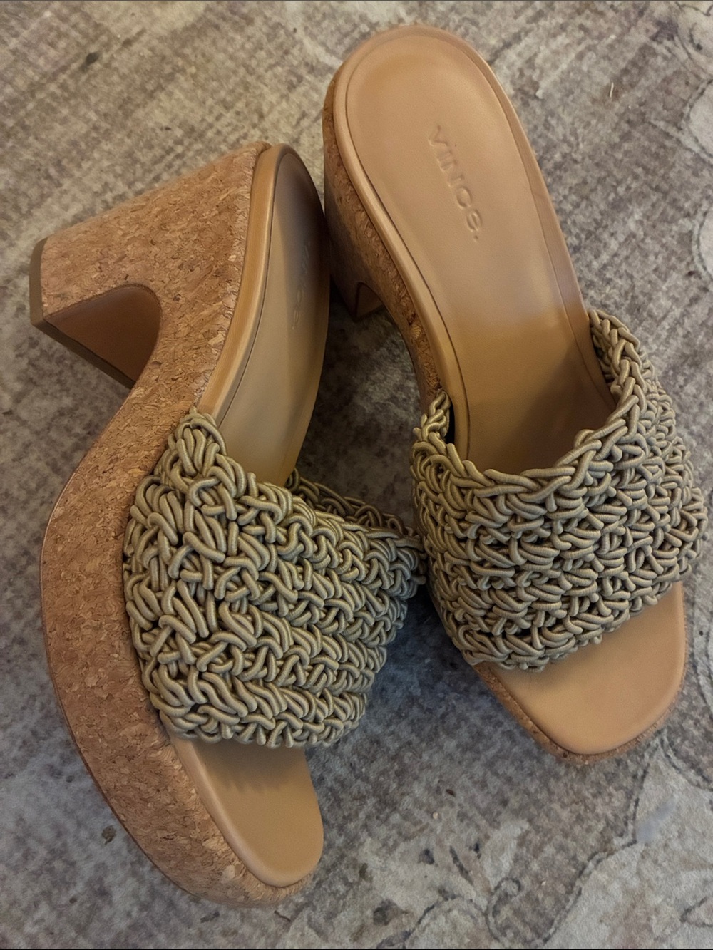 Vince Nicki Beige Woven Crochet Cork Platform Mule 8.5